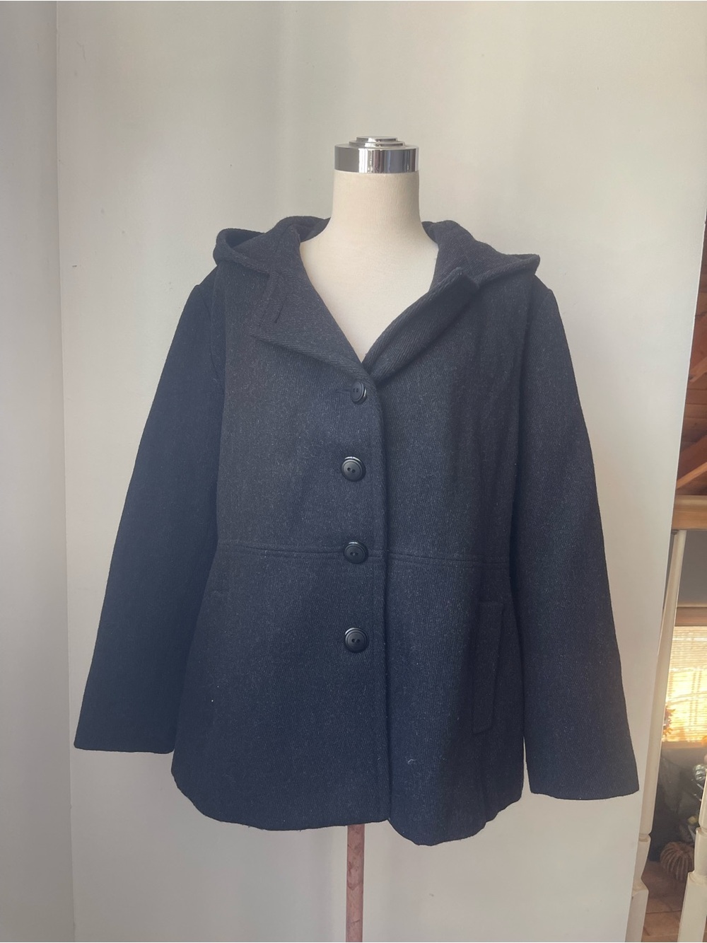 Braetan Black Hooded Wool-Blend Pea Coat
